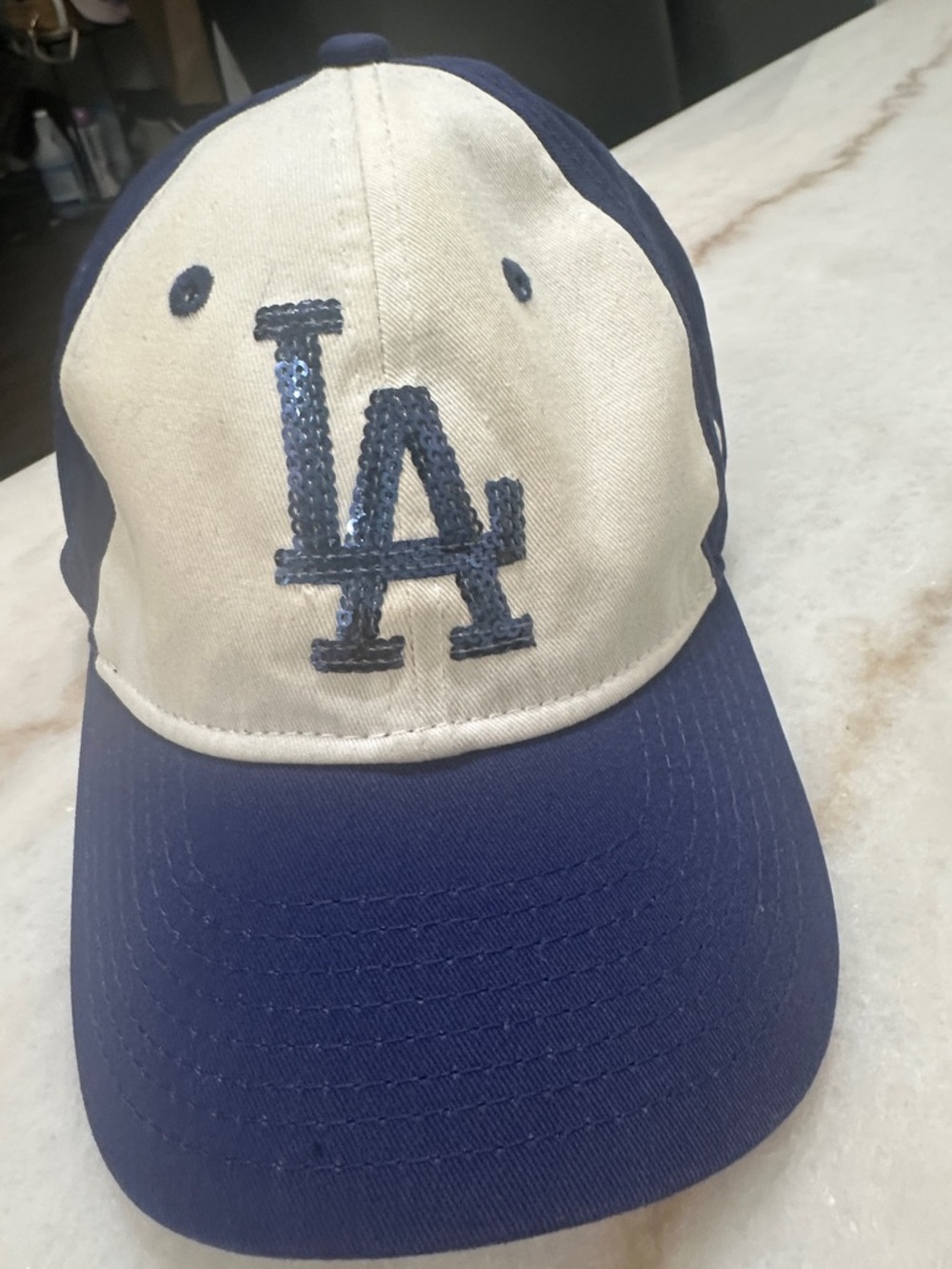 Kids Navy and Cream Baseball Cap with Sequin LA Accent